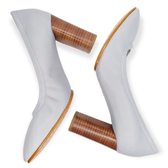 NEW Clarks Grace Eva Leather Comfort Heels Size 8.5M Grey Blue Block Heel - Picture 3 of 11